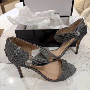 Nine West Silver Glitter Open-Toe Ankle-Strap Heels
